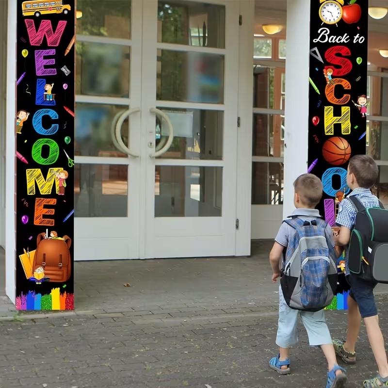 Welcome Back to School Banners, First Day of School Door Decor, Colorful Chalkboard Door Hanging Signs, Classroom Teacher Decor
