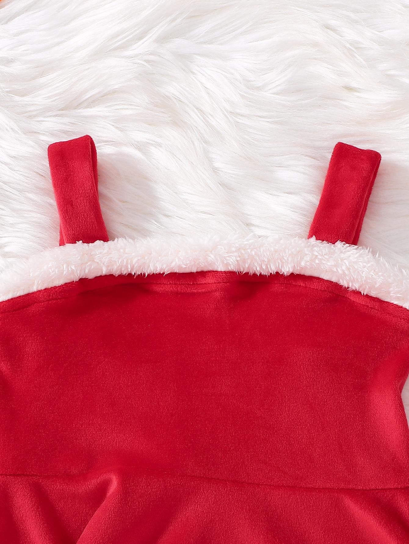 Autumn Winter Girls Clothes Christmas Dress Two Piece Set Red Velvet Slip Dress + Milk White Faux Fur Jacket Cute Sweet Style Party Outfit Warm & Trendy Christmas Clothing