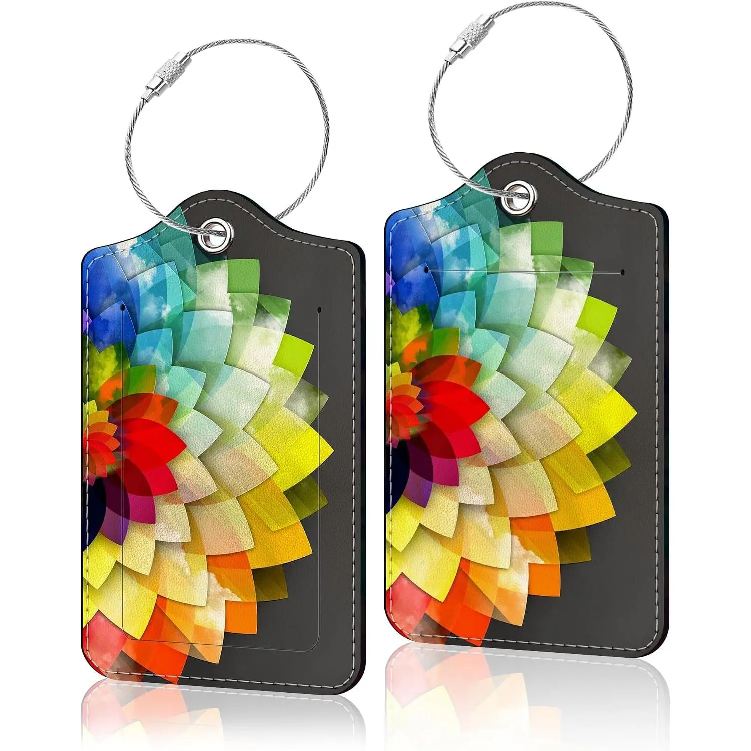 2 Pack Cute Unique Leather Luggage Tags for Suitcase with Privacy Name Address Labels & Durable Steel Loop, Travel Bag Tags for Women MenGift