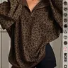 【Black Friday】Women's Leopard Print Half-Zip Pullover Sweatshirt, Oversized Drop-Shoulder Long-Sleeve Top with Contrast Cuff & Hem, Loose Relaxed-Fit Casual Streetwear #GLOBAL PICKS