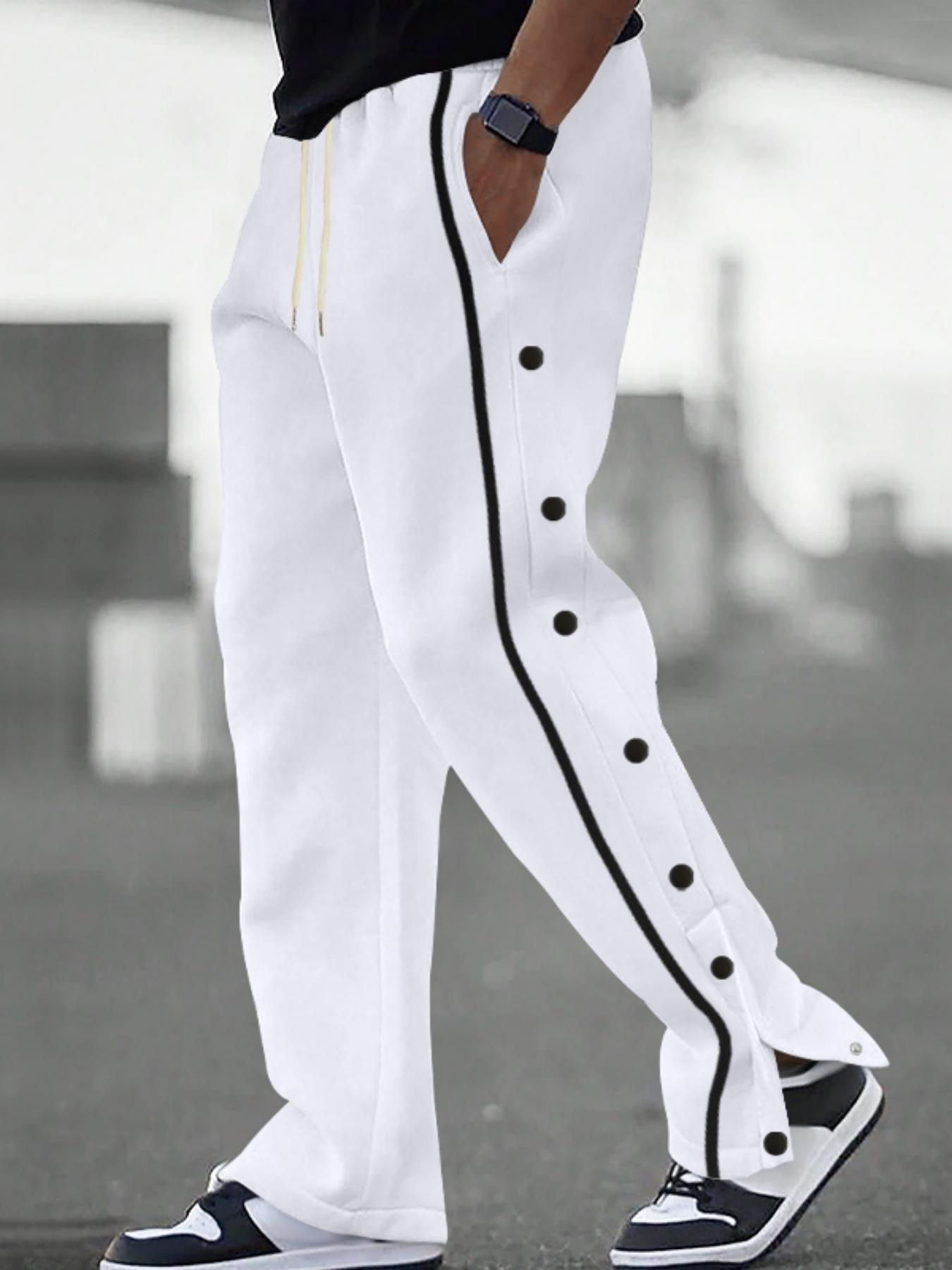 Men's Front Button Jogger Pants, Drop-Crotch Loose Straight Leg  Thickened Fleece Lining Sweatpants , Drawstring Waistband and Pockets, Street Hip Hop Gym Wear, Wide Leg Sweatpants