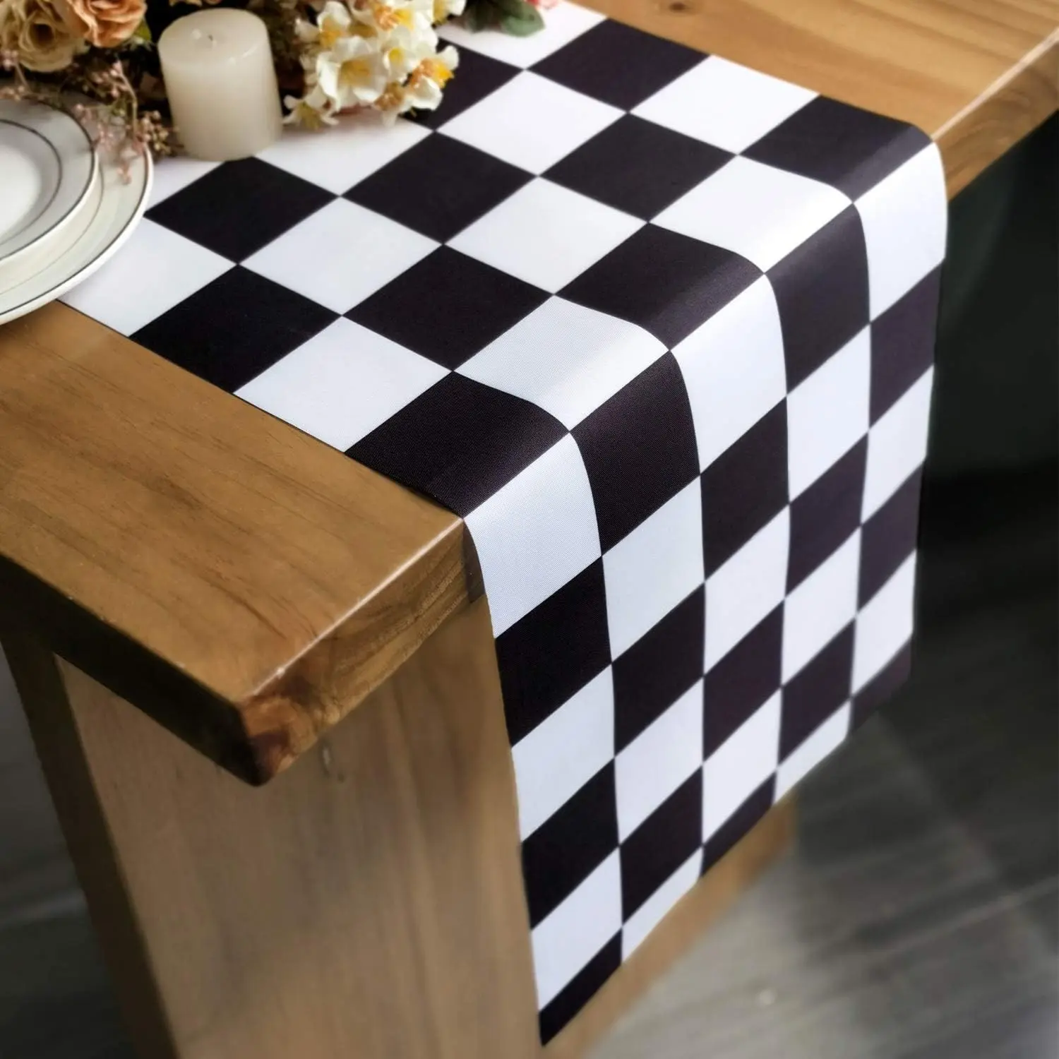 Black White Checkered Table Runner 12 x 72 inches Racing Party