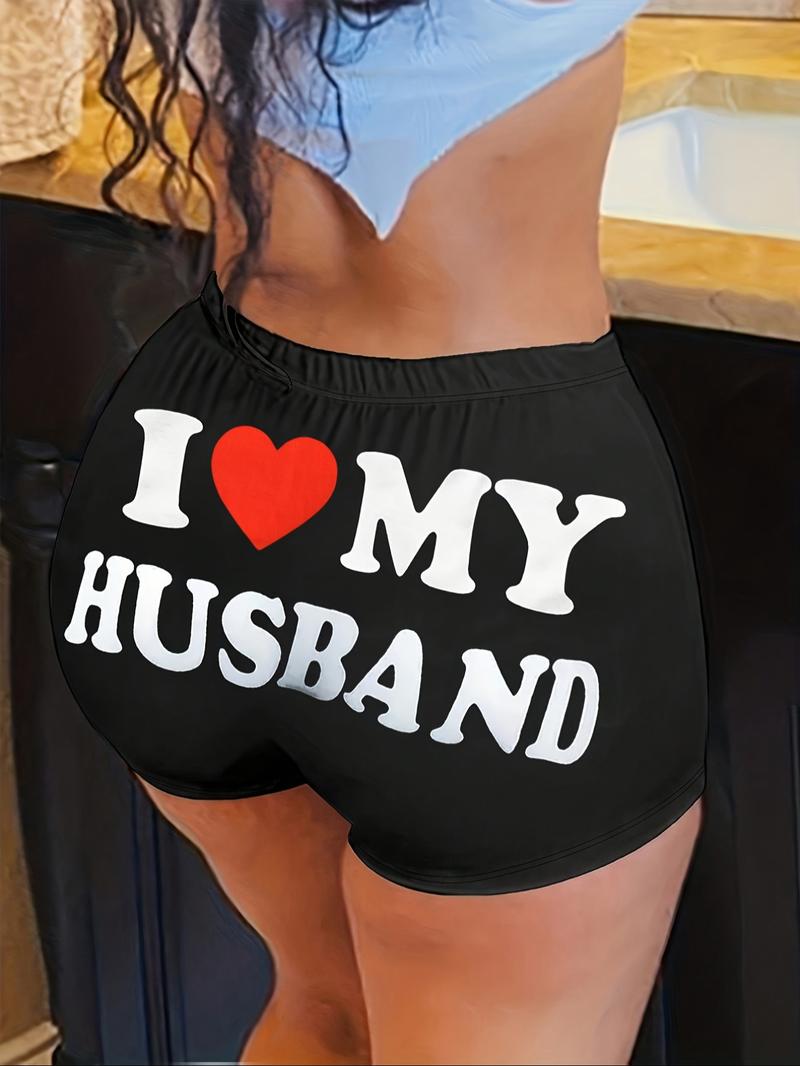 Women's Heart & Letter Print High Waist Biker Shorts, Graphic Print Shorts, Casual Comfy Breathable Bottoms for Daily Outdoor Wear, Ladies Clothes for Summer