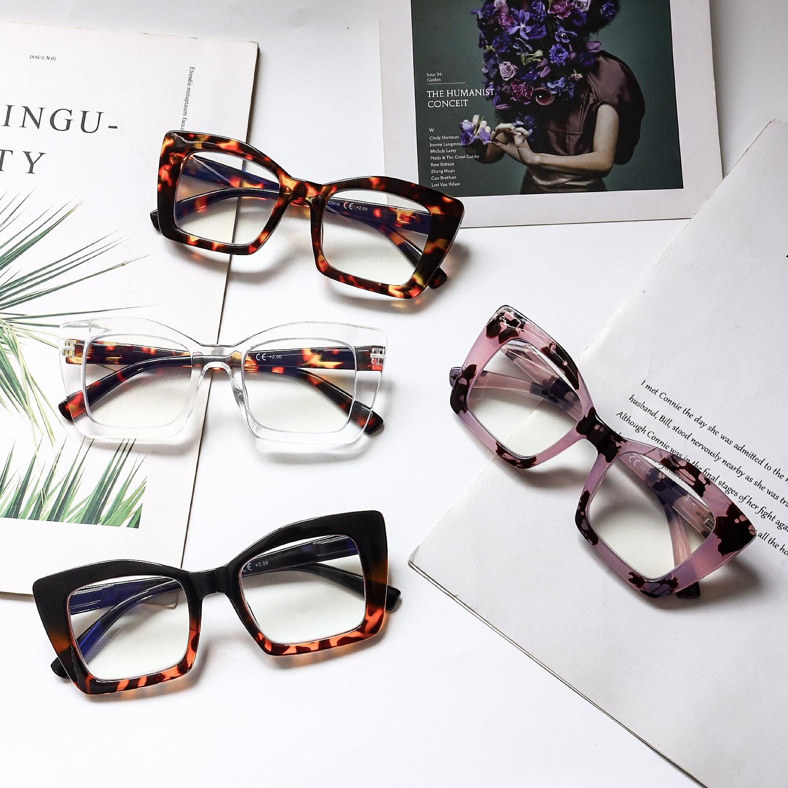 DEAAOK 4 Pack Cat Eye Frames Women's Reading GlassesComputer and Cell Phone Readers Anti-Blue Light BlockingProtects Eyes from Blue Light Spring Hinges