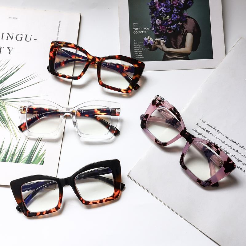 DEAAOK 4 Pack Cat Eye Frames Women's Reading GlassesComputer and Cell Phone Readers Anti-Blue Light BlockingProtects Eyes from Blue Light Spring Hinges