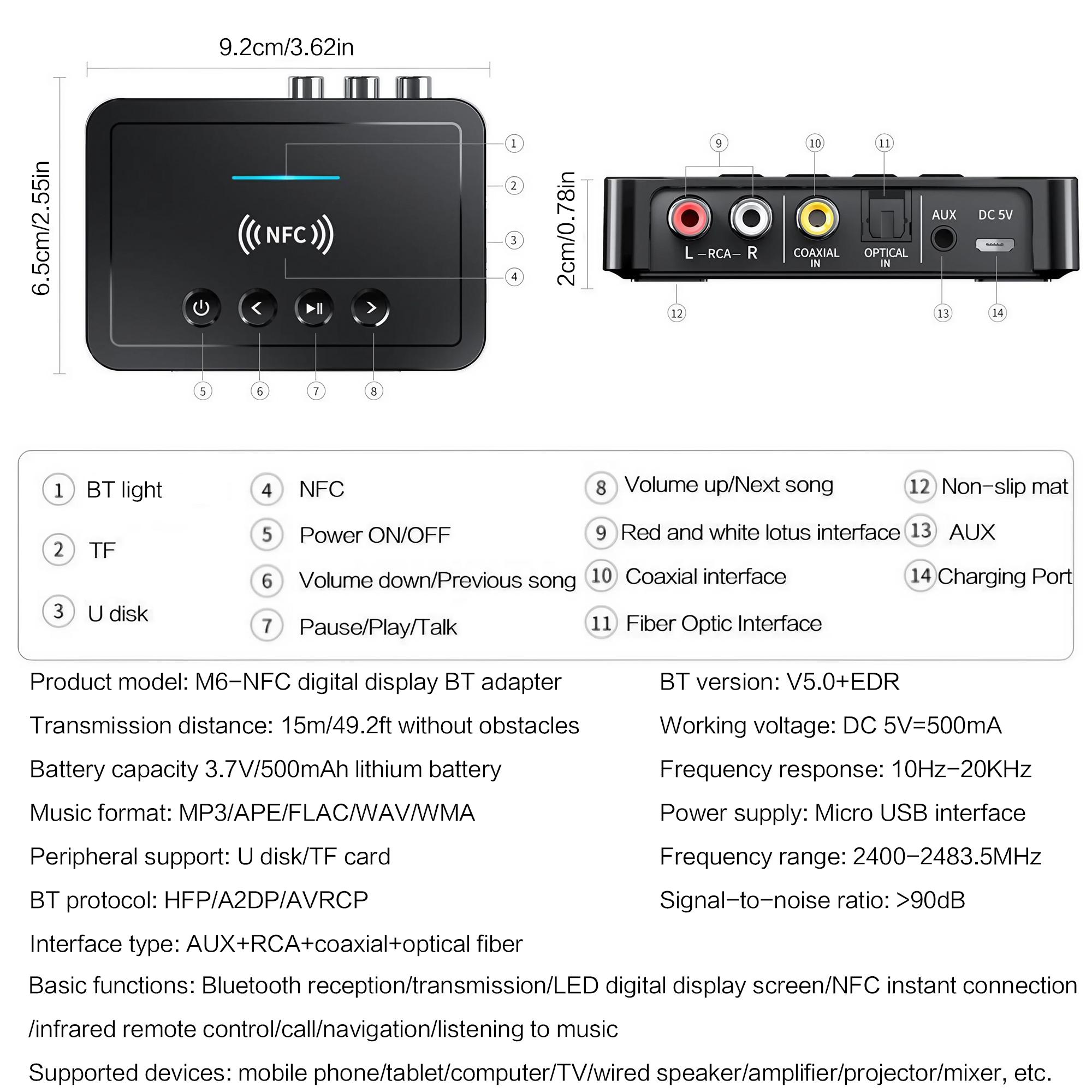 BT 5.0 Wireless Audio Adapter Triple Function, Multifunctional Transmitter Receiver for AUX RCA Optical USB Connection, HiFi Stereo Music Converter, Essential Streaming Device for Home Theater Car Audio