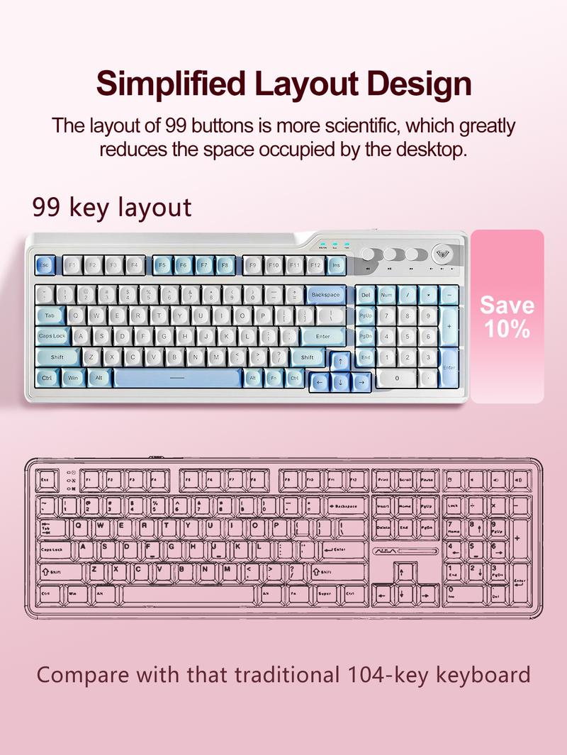 AULA F3099 Wireless Rechargeable Keyboard with RGB Lighting, Ergonomic Design Keyboard for Computer & Office Use#TOP PICKS