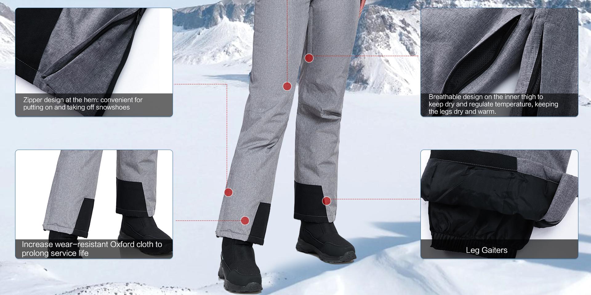 YEEFINE Women's Insulated Snow Pants Winter Warm Ski Pant Outdoor Waterproof Snowboard Bibs with Detachable Suspender