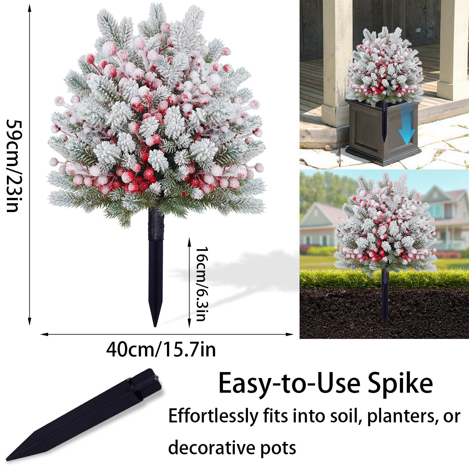 Outdoor Christmas Tree Set, UV Resistant Artificial Pine Needle Trees with Berries, Easy Installation Garden Decor for Yard & Porch