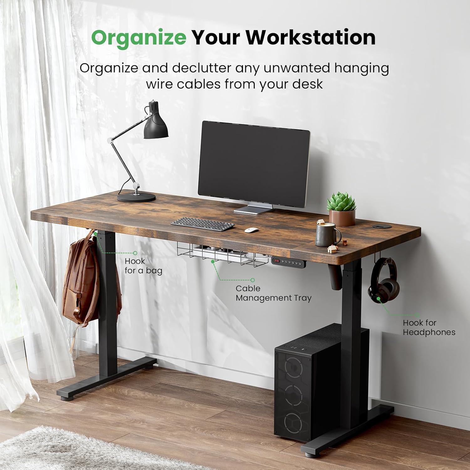 Adjustable Electric Standing Desk - Sit Stand Desk with Cable Management - 3 Memory Presets Adjustable Height Desk Wood Workstation - Valentine Gifts