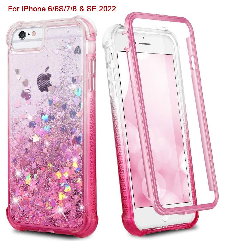 Phone case for iPhone 16 15 14 13 12 12Pro 11Protection Case, iPhone 6/6S/7/8 Case, iPhone SE 2022 Case, Glitter Case with Screen Protector, Full Body Rugged Liquid Shockproof Soft TPU Protective Phone Cover