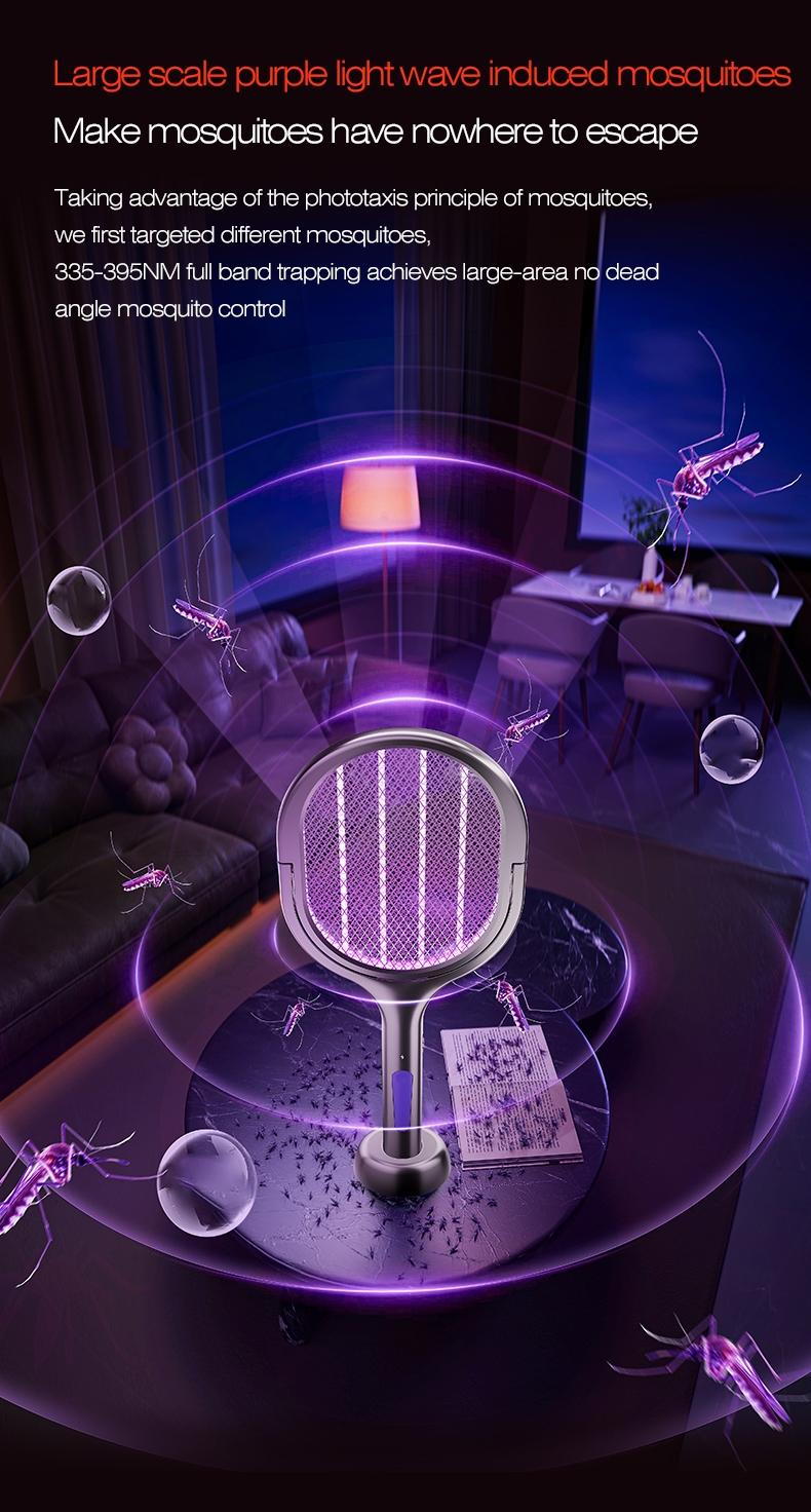 Foldable Electric Mosquito Swatter with Rotating Head – 6-in-1 Rechargeable Insect Zapper with UV Mosquito Light, Indoor & Outdoor Use, Lightweight and Portable, Safe and Efficient Fly & Bug Killer, Perfect for Home, Patio, Camping, Travel, and Office