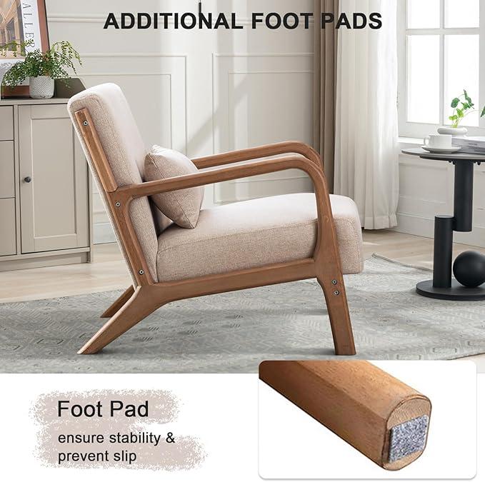 [TikTokShopBlackFriday][Set of 2]EBELLO Modern Arm Chairs , Mid-Century Modern Accent Chair Upholstered Lounge Chair with Pillow and Solid Wood Frame, Linen Fabric Comfy Chairs for Living Room