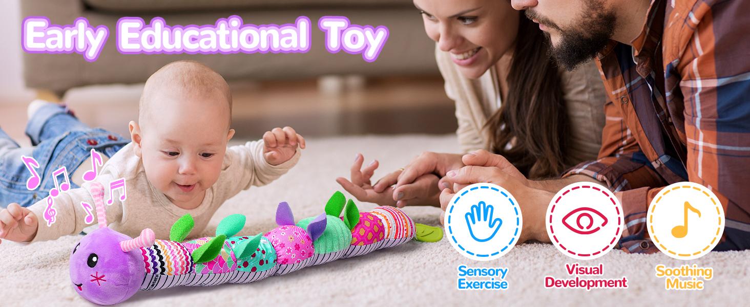 Newborn Baby Girl Gift Toys ,Infant Tummy Time Toys,Musical Stuffed Animal with Multi-Sensory Crinkle, Rattle and Textures,Baby Boy Girl Gifts,Purple ,White Caterpillar
