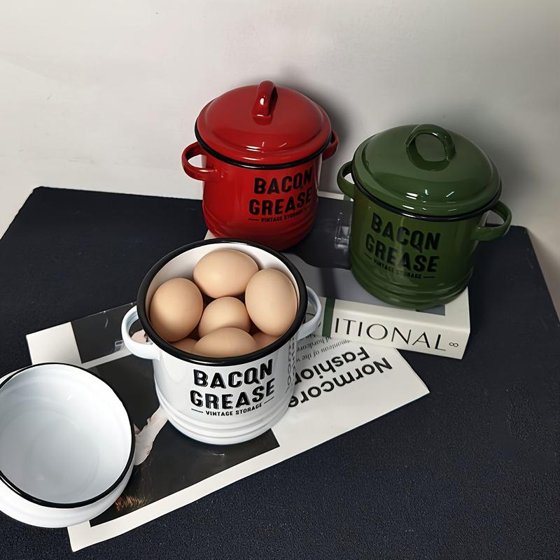 Bacon Grease Container with Strainer & Food-Grade Silicone Spatula& Silicone brush.Keeper, Kitchen Oil Dispenser with strainer & Lid, Olive Oil Dispenser, Bacon Grease Container,Large Enamel Rustic Farmhouse Fat Container. Kitchen Gadgets Clearance
