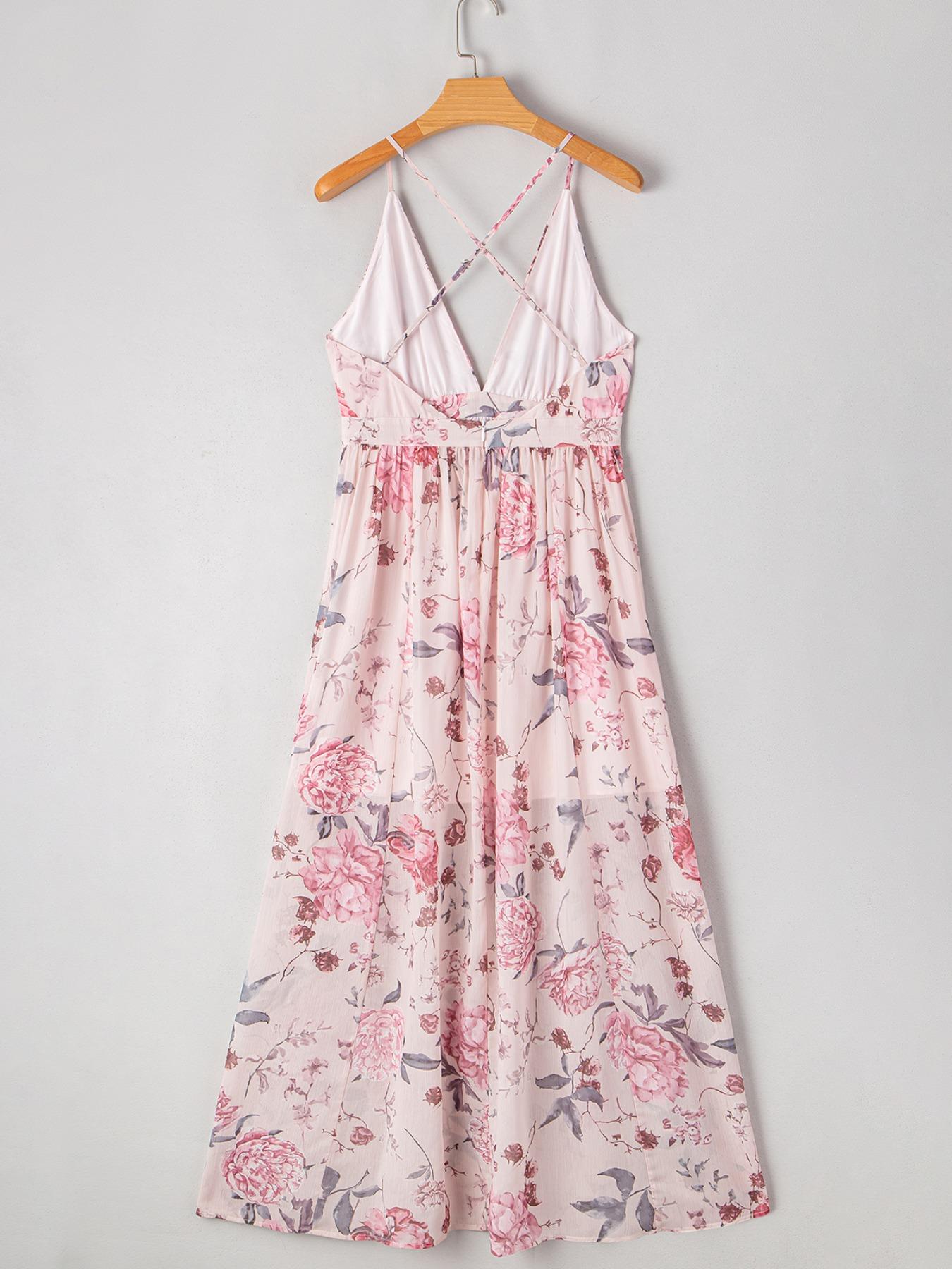 Elegant Feminine Floral Formal Ruched Backless Dress, Summer Women's Sleeveless High Waist Long Gown, Wedding Party Bridesmaid Dress