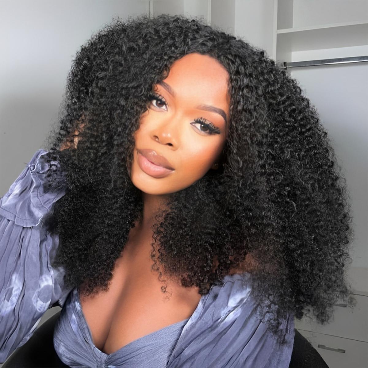 Mscoco Glueless Half Wig 100 Human Hair Yaki Body & Bouncy Deeep And Yaki Straight, Kinky Curly  Half Wig Adjustable Drawstring Beginner Friendly Flip Over Wig Natural Hairline #outdoorfun #TikTokshopCyberMonday #TiktokShopBlackFriday #christmassale2025