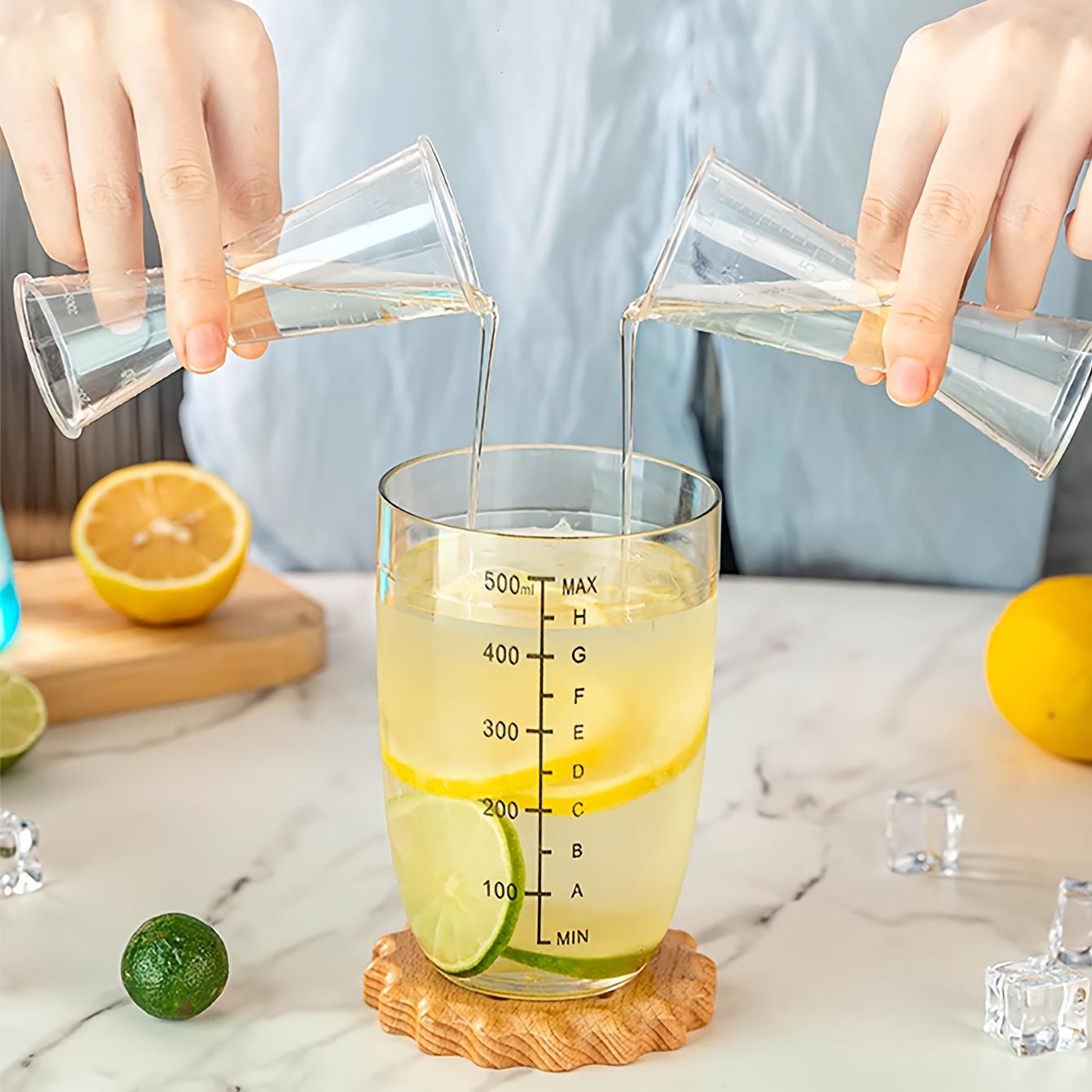 4pcs LON Professional Measuring Cups with Graduations - Food-Grade Plastic Measuring Cups with 0.68/1.35oz Scale - Heavy-Duty Bartender's Cocktail and Milkshake Measuring Cups - Precise Ounce and Milliliter Beverage Measuring Cups - Kitchenware