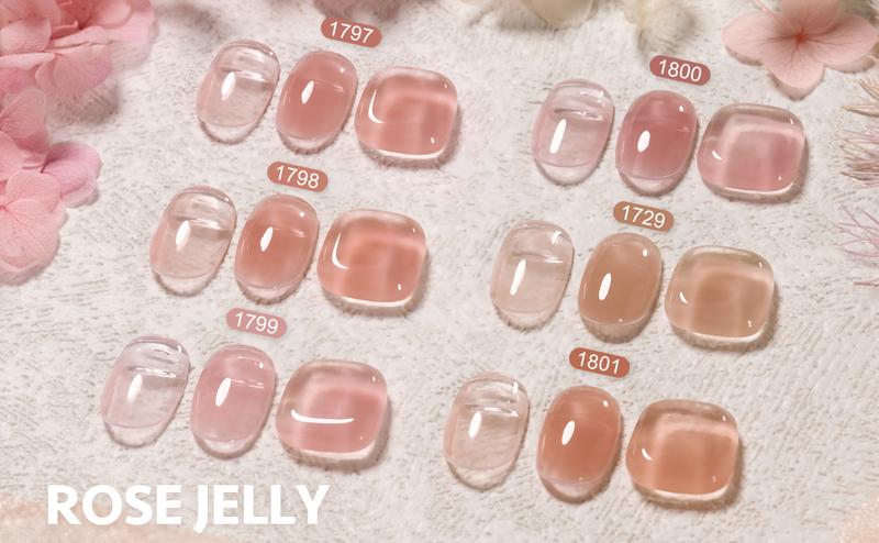 GAOY Builder Gel Set for Nails, Milky White Pink Nude Sheer Jelly Nail Strengthener, Soak Off Nail Extension Hard Gel, Rose Jelly, Base Coat Top Coat Needed Uv Manicure nails