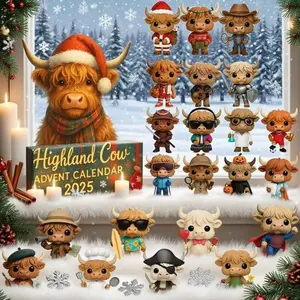 Highland Cow Countdown Box Christmas Calendar, 3D Stereo Design, Festive Holiday Decorations, Unique Gift Idea for Xmas Lovers