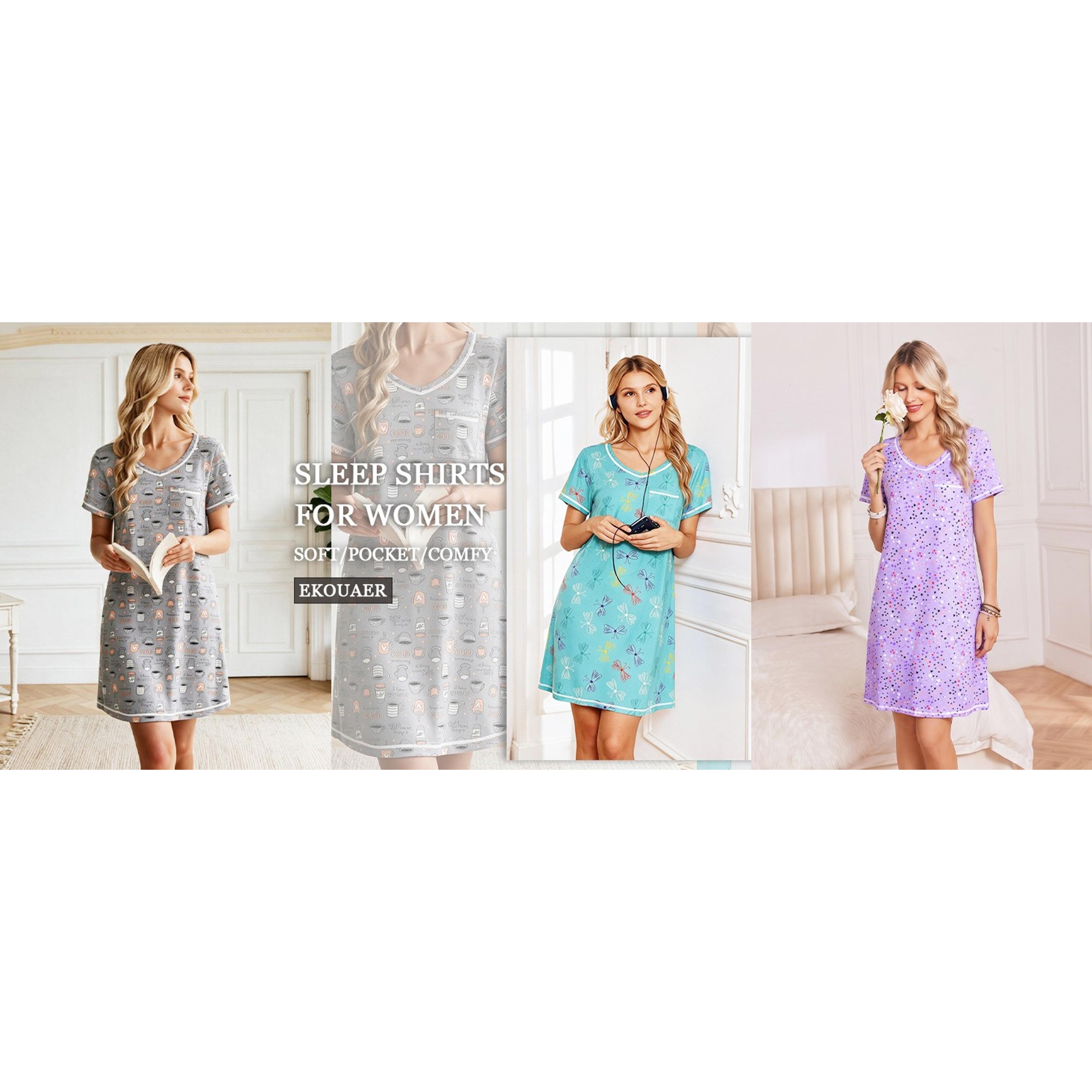 3 Pack Nightgowns for Women Short Sleeve Sleep Shirt Soft Sleepwear(Gift)