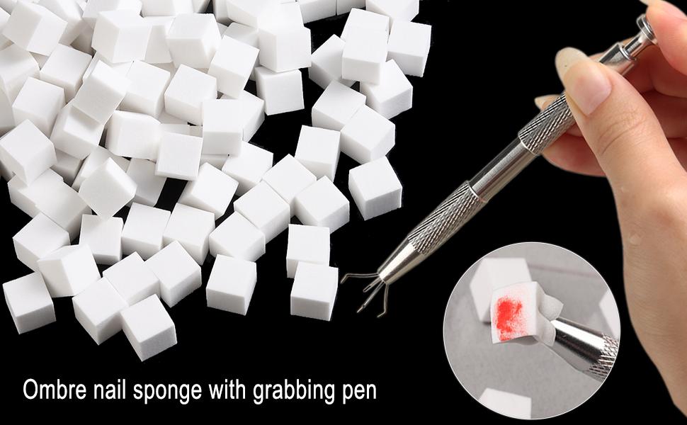 Fcozpjk 100Pcs Soft Nail Sponges for Ombre Nail Art Sponges With Grabbing Pen Aura Nails Ombre Nail Brush Manicure Nail Art Tools