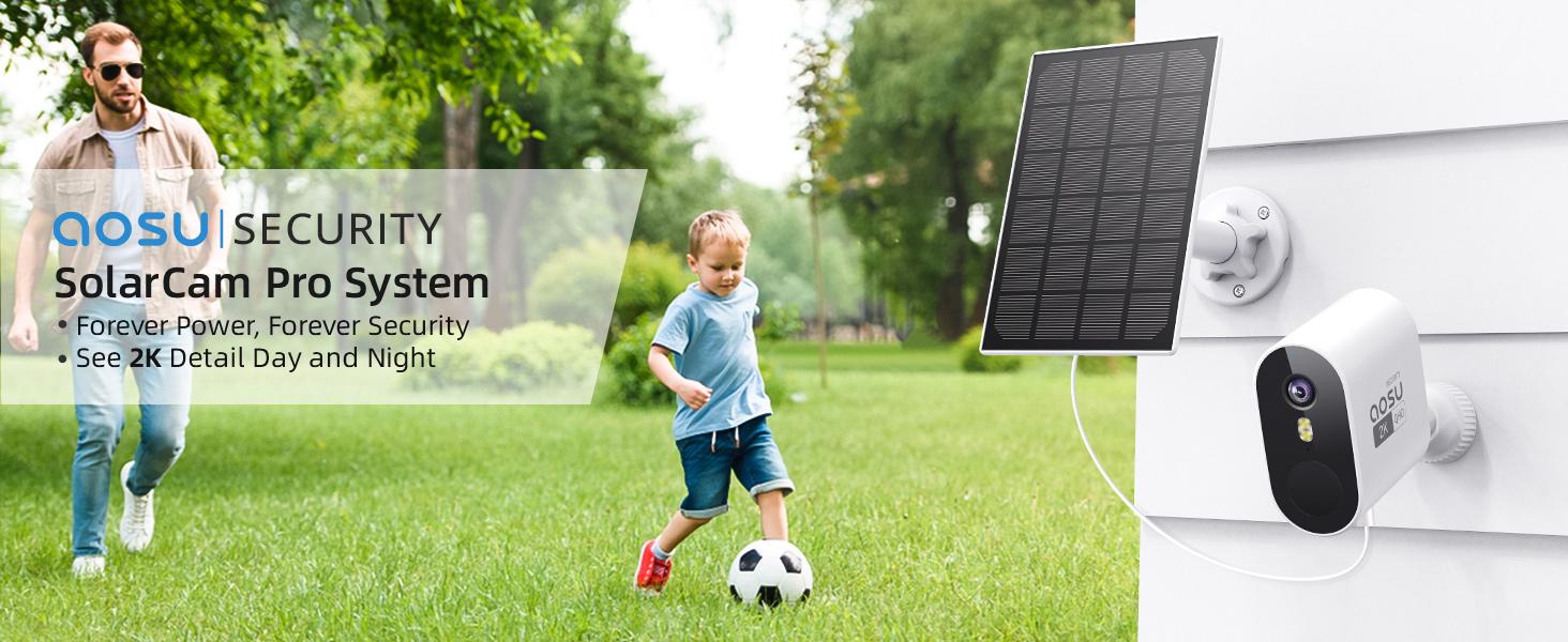 AOSU Solar Security Cameras Wireless Outdoor, 2K QHD Battery Powered Home Security System, 4 Cameras Kit with 166° Ultra-Wide View, Forever Power, Spotlight Camera, 32G Local Storage, No Monthly Fee