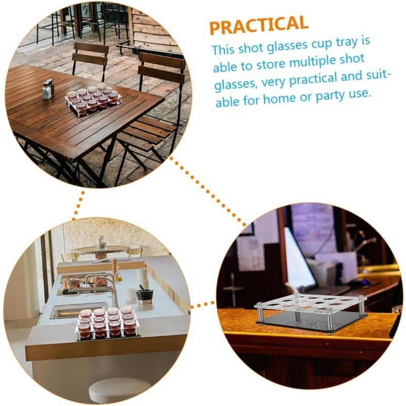 Acrylic Whiskey Display Rack for Home Parties, 12 Shot Glass Dispenser + Tray Combo, Space-Saving Design, Easy to Clean