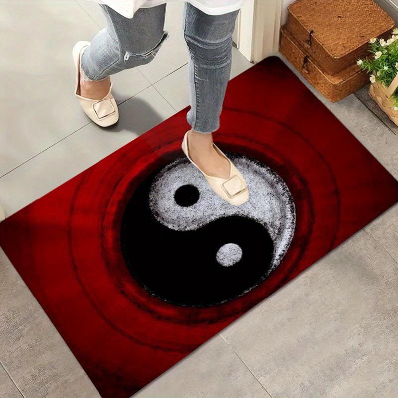 Yin Yang Symbol Half Door Mat, Red Black Tai Chi Floor Mat for Entryway Spiritual Zen Print Rug for Living Room Bedroom  Carpet for Indoor Outdoor Home Decor
