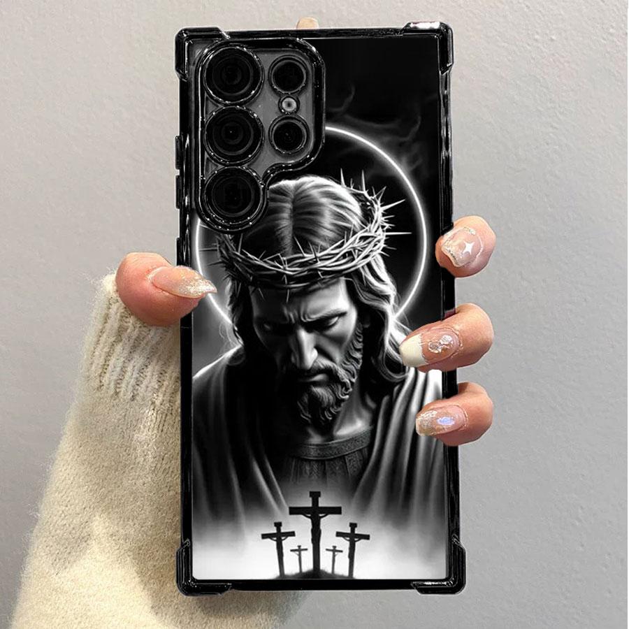 Jesus Clear Protective Four Comers Air Cushion Anti-drop CellPhone Case Clear BracketPhone Case For SAMSUNG GALAXY S22 S23 S24 FE ULTRA PLUS Four Corners Cases #SMYS7