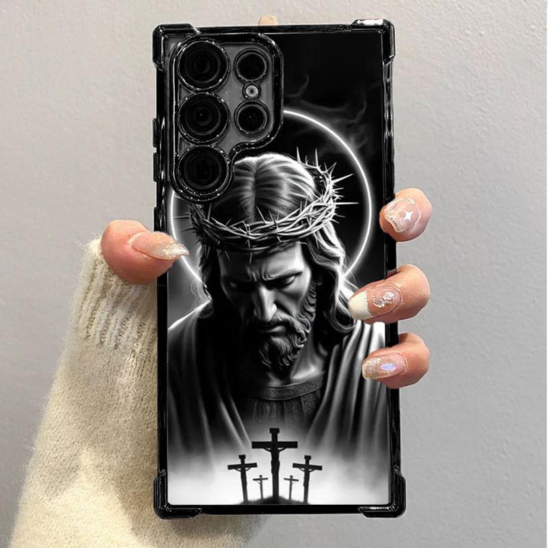 Jesus Clear Protective Four Comers Air Cushion Anti-drop CellPhone Case Clear BracketPhone Case For SAMSUNG GALAXY S22 S23 S24 FE ULTRA PLUS Four Corners Cases #SMYS7