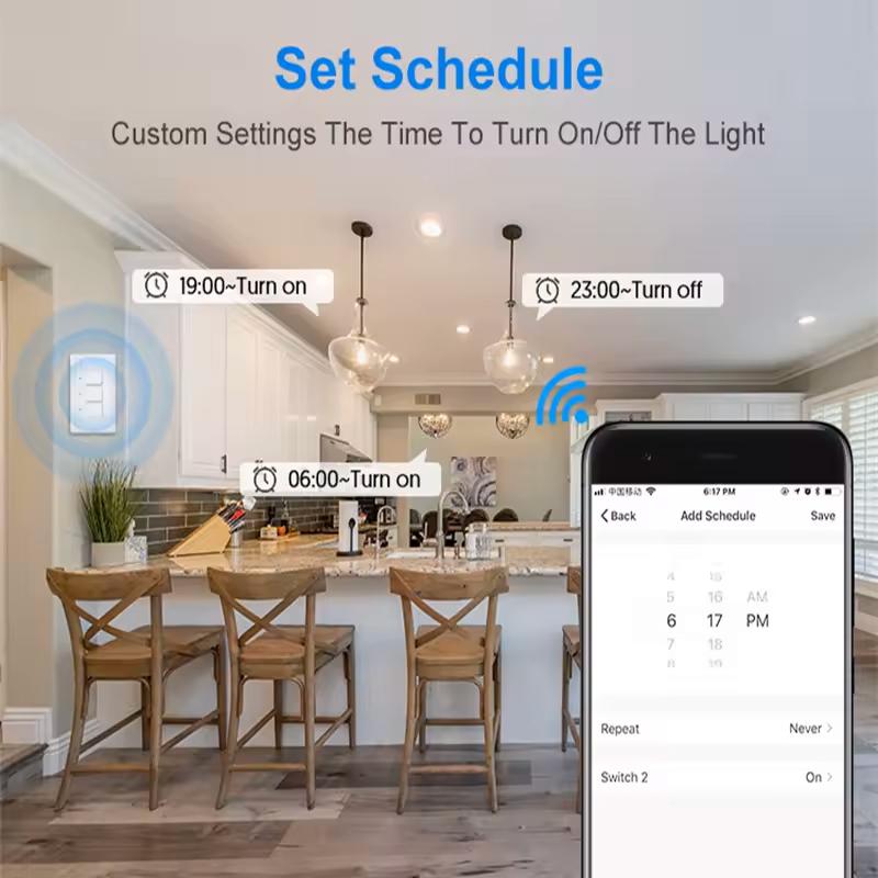 Smart Light Switch WiFi Zigbee, No Neutral Wire, Panel Mount, Push Button, 1/2/3 Gang, Ac100v-250v, Smart Voice Control Compatible with Alexa&Google Home