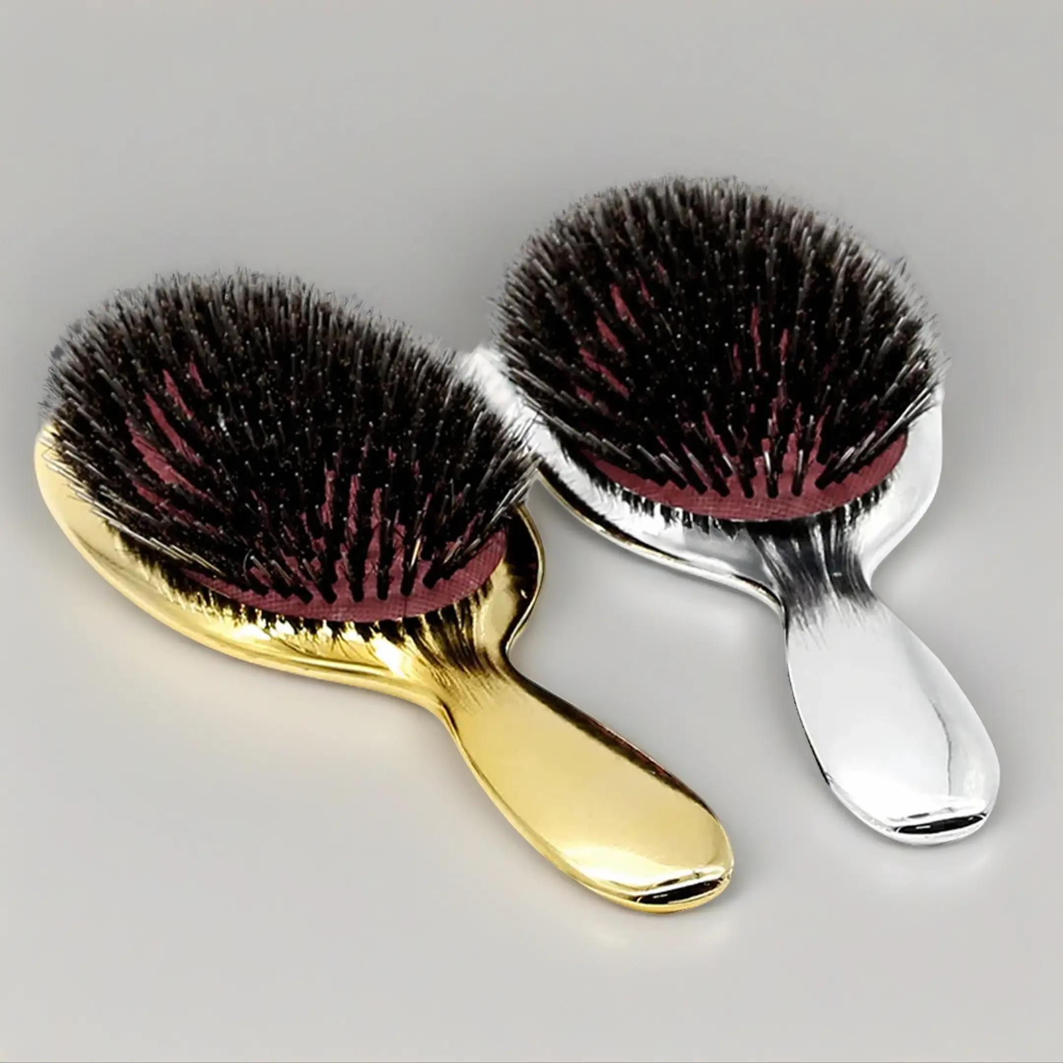 Luxury Pig Bristle Massage Comb, Four Color Options, Gold Silver Colors, Anti-Static Hair Brush, Styling Tool, Single Item