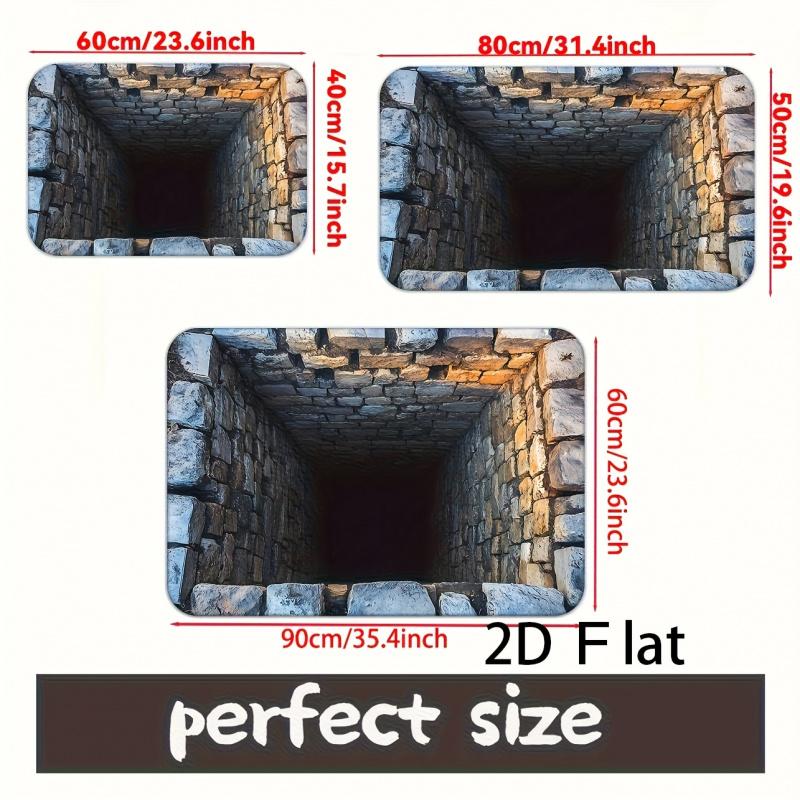 2D Flat - 1pc Realistic Stone Masonry Deep Pit Door Mat, A Unique Addition To Your Rug Collection, Ideal For Home Entryway Welcome Mats, Kitchen, Living Room, Bathroom, Bedroom - Rectangular, Kitchen Entry Mat, Ambient Decorative Floor Mat, 2D Flat