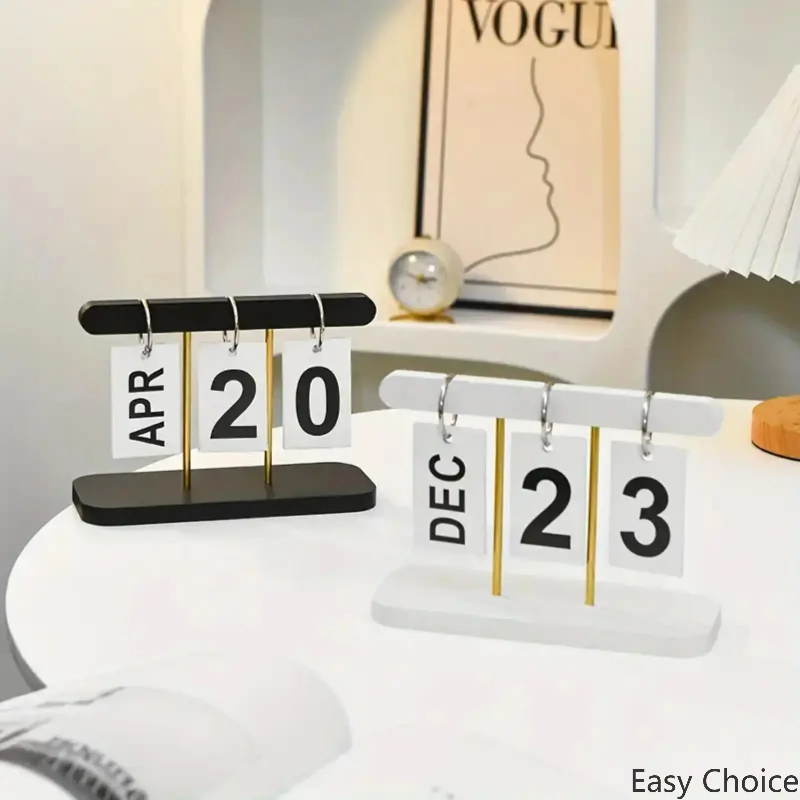 Nordic Luxury Wooden Perpetual Flip Desk Calendar, Manual Page‑Turn Date Display Table Decor, Reusable Desktop Calendar for Home Living Room Porch TV Cabinet, Office Workspace Tabletop Ornament
