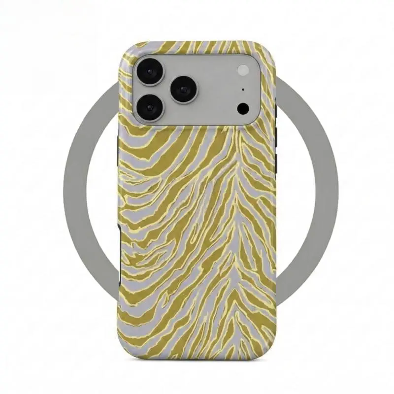 PORODO Unisex American Retro Cowboy Fashion Durable Animal Print Shockproof Phone Case for iPhone 17 Pro/Pro Max - Preppy Mustard Yellow Zebra Stripe, Abstract Wavy Tiger Stripe Covers, Elegant Minimalist Comfortable Flush Mount Phone Accessories