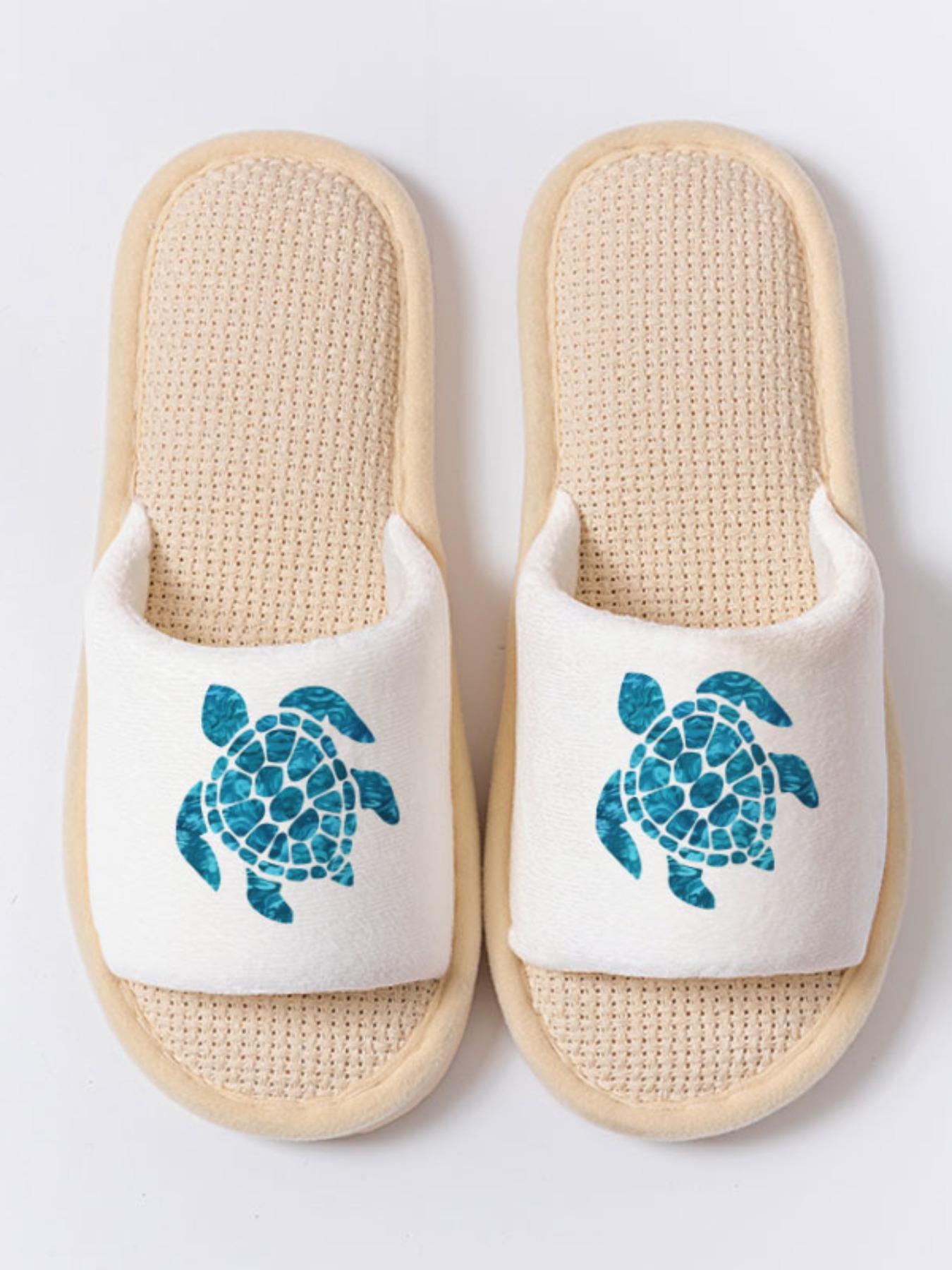 Texture Turtle Print Toe-Open Slippers, Soft Sole Home Floor Slipper, Anti-Slip Breathable No Odor Feet, All Seasons Casual Cartoon Design