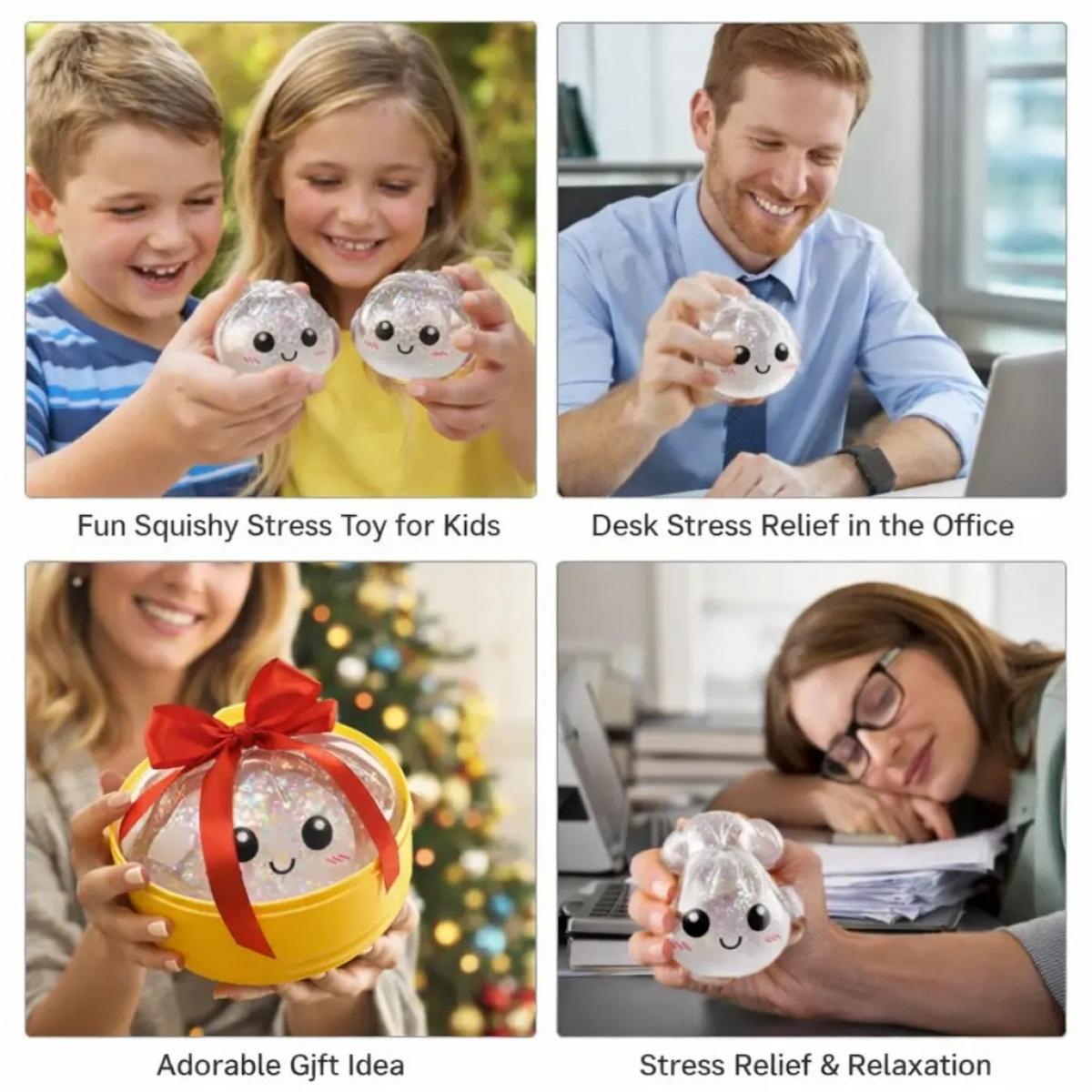 Giant Glitter Dumpling Squishy - Mega Rainbow Soft Squeeze Toy, Cute Anxiety Relief Fidget with Steamer Box, Decompression Dough for Adults & Kids