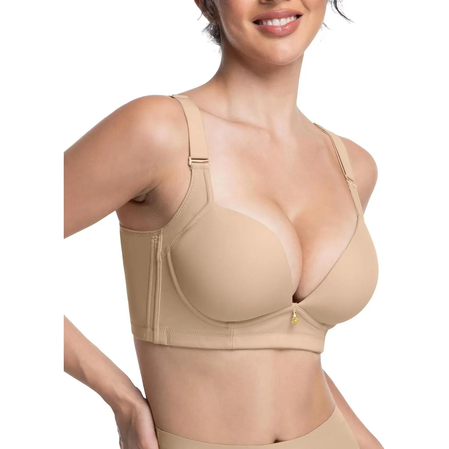 Wireless Add 2 Cups Padded Plunge Push Up Bra for Women, Wide Band Back Smoothing, Hides Side and Back Fat, Comfortable BrassiereGift