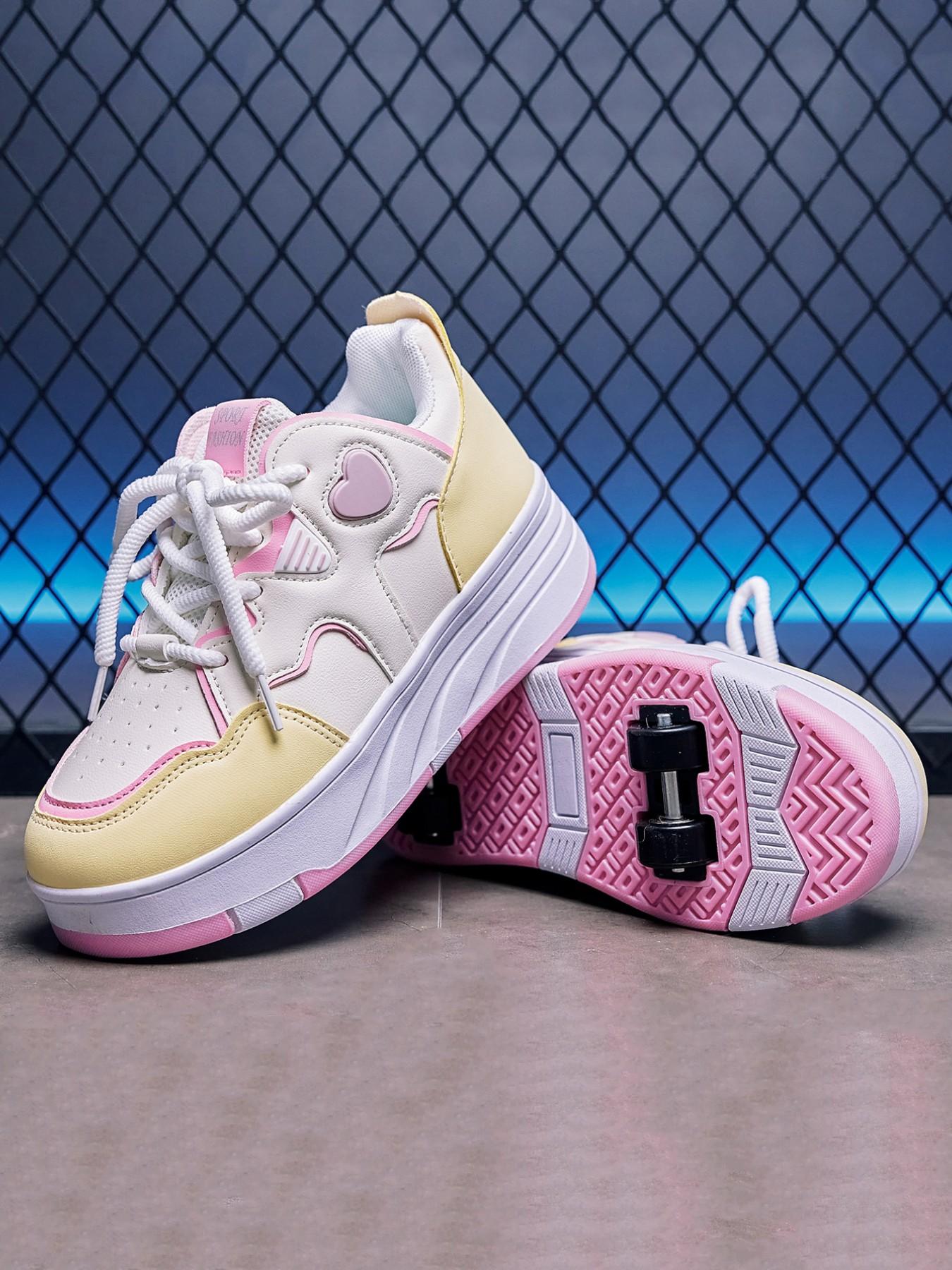 Macaron Sweetheart Roller Skates, Dual-Use Skate Shoes, Cute Heart Decor, Hidden Wheels, Comfortable Walking, All Seasons Casual Style