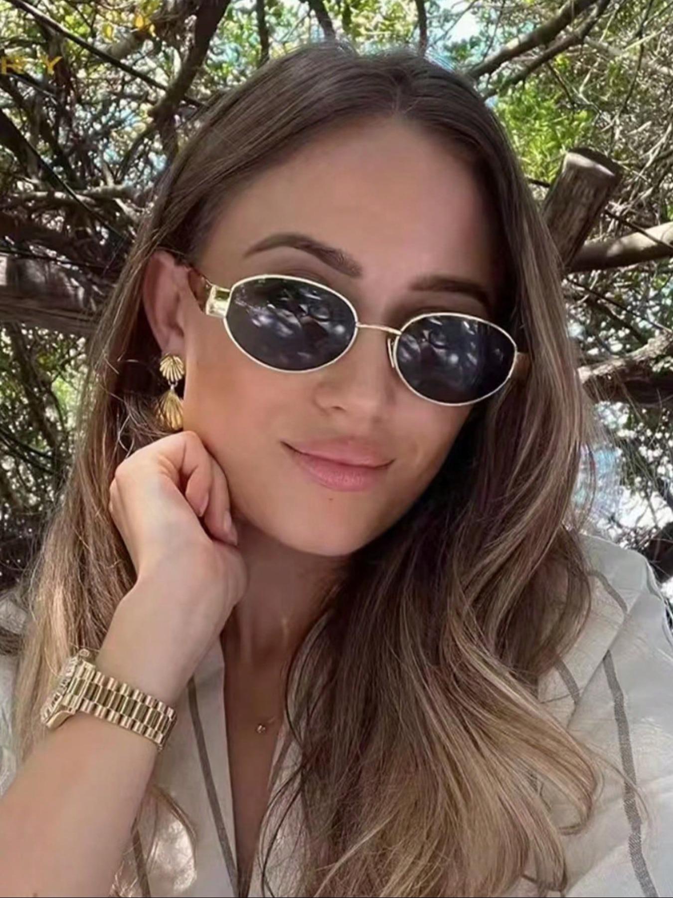 Women's Classic Oval Sunglasses Style, Perfect for Beach Vacation, Driving, Camping, Shopping, Trendy Fashion Accessory