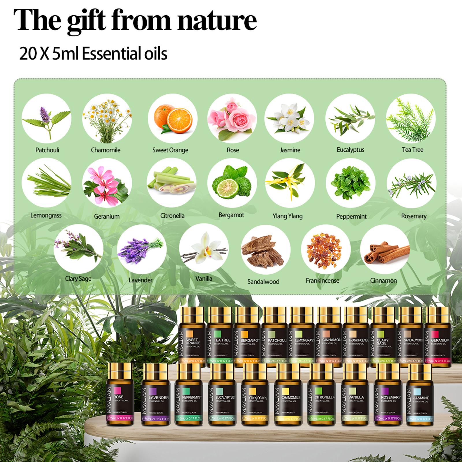 MAYJAM 20pcs Essential Oil Set(No diffuser), Scented Oils for Home Fragrance, Aromatherapy, Air Freshener, Perfume,Candle, Soap,Gifts, Valentine's Day