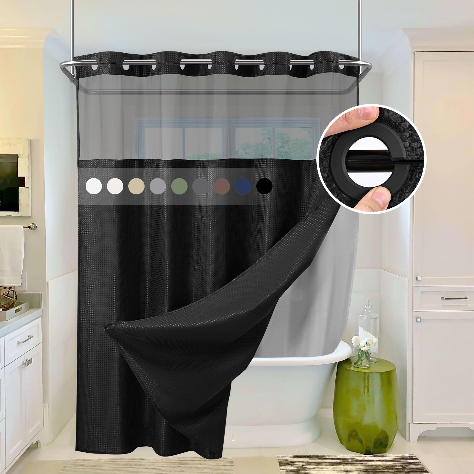 FANI Sage Green Waffle No Hook Shower Curtain with Snap in Liner Waterproof & Washable 72"W x 74"H,72''W x 84''H See Through Top Window Replacement for Bathroom