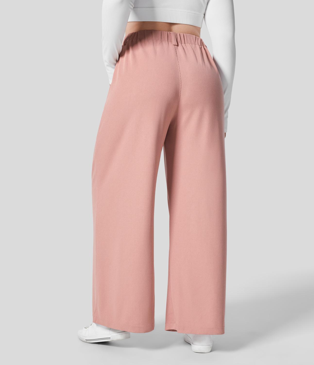 Halara High Waisted Plicated Side Pocket Wide Leg Waffle Casual Plus Size Pants#TikTokShopBacktoSchool