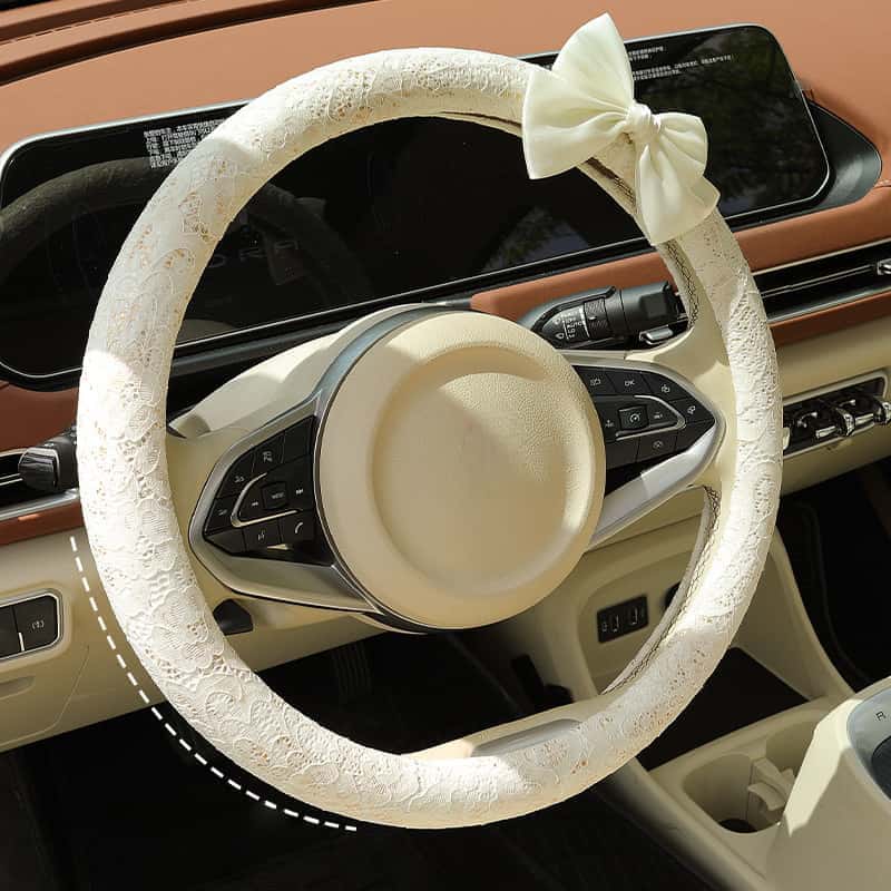 Elegant Black Lace Steering Wheel Cover with Large Bow-Knot, Cute Floral Car Accessory for Women, Non-Slip Comfortable Grip, Universal 14-15 Inch Fit for Full Protection, Car Accessories, Accessories For Car