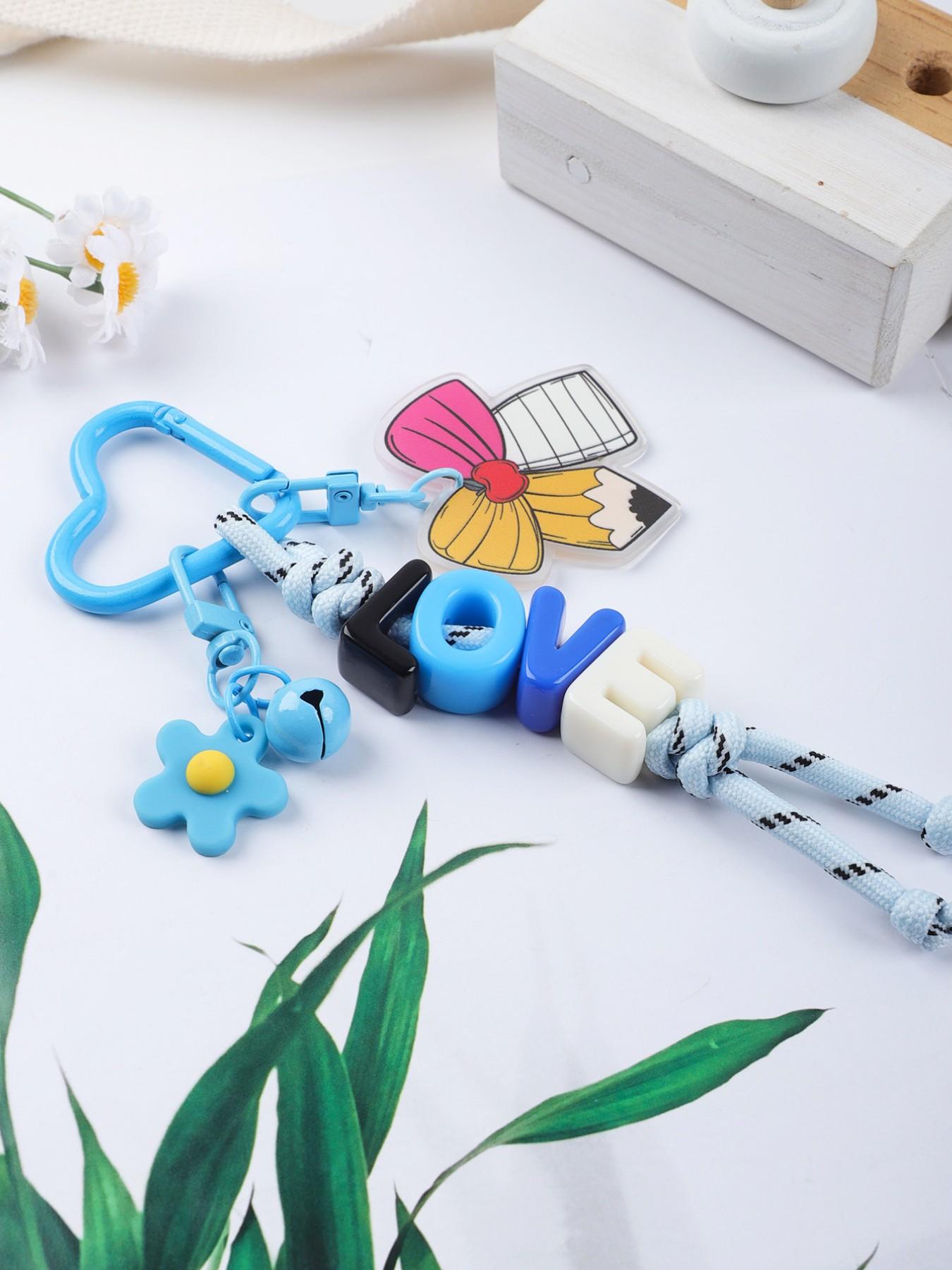 1pc Love Bow Bell Keychain, Acrylic Colorful Letter Keyring, Personalized Name Gift for Birthday Christmas Valentine's Day