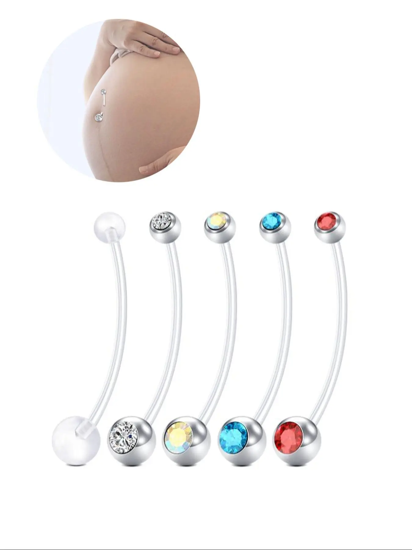 Transparent Acrylic Belly Button Rings for Pregnant Women, UV Plastic Long Bar Navel Piercing Jewelry, Flexible & Comfortable Design, Adjustable Jewelry, Wearable Jewelry, Rhinestone Belly Ring, Body Jewellery
