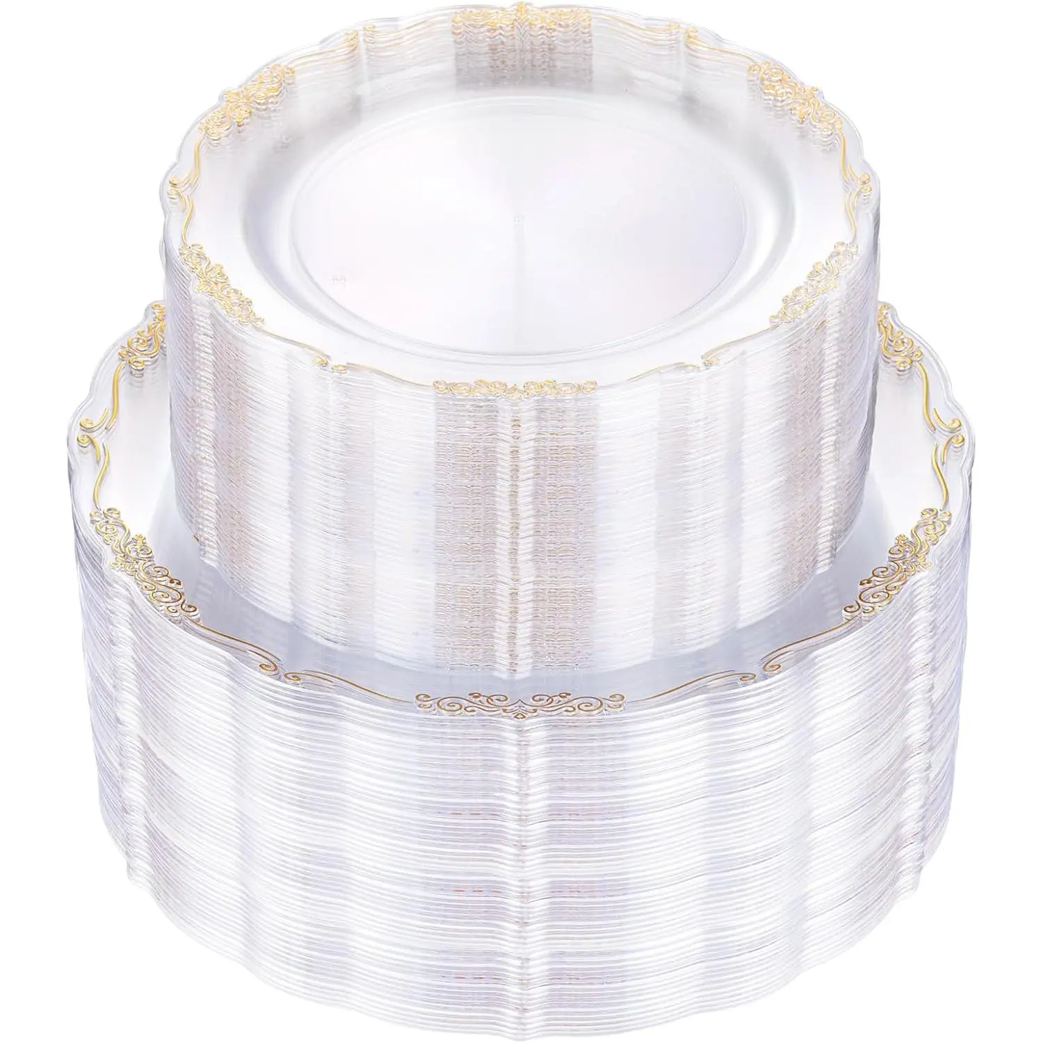 100 count Clear  Plastic Plates - Disposable Heavy Duty Clear Plates with  Rim Including 50 count 10'' Dinner Plates & 50 count 7.5'' Dessert Plates  for Party, Weddings