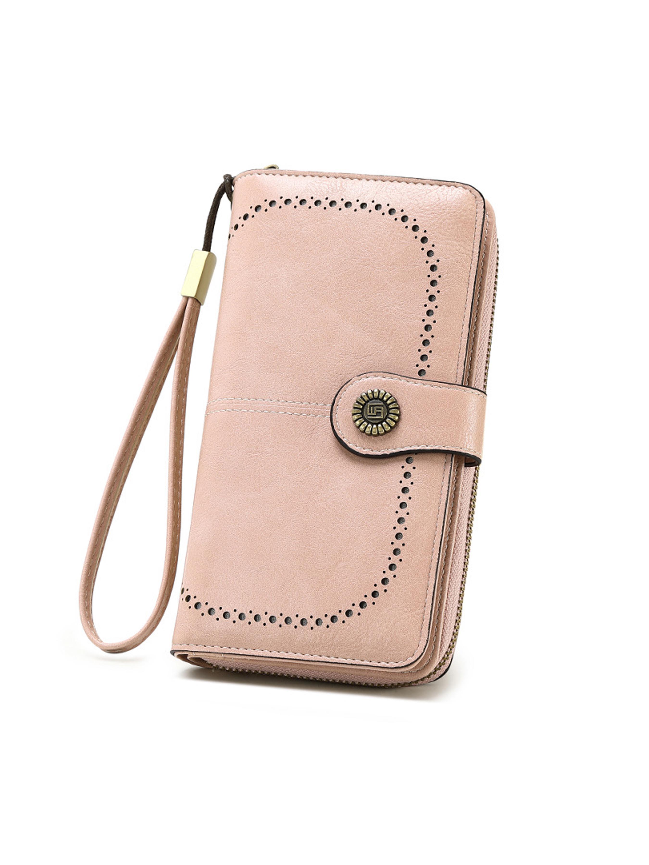 Women's Elegant Solid Color Long Wallet with Wrist Strap, Stylish Wallet, Multi-Functional Rfid Protection Zipper Wallet, Large Capacity Daily Use Handbag