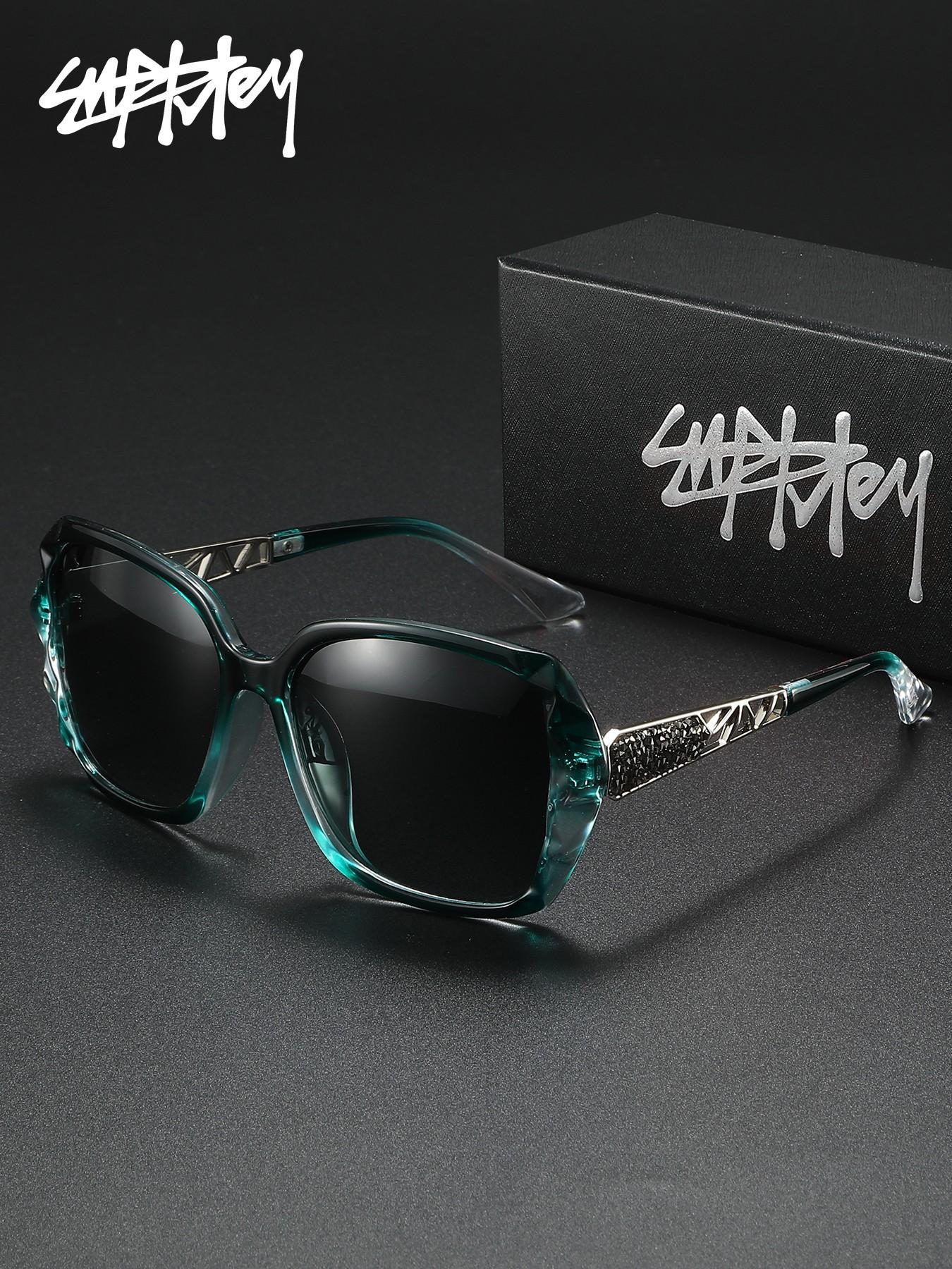 Square Frame Sunglasses with UV Protection Polarized Oversized PERKEY Square-Oversized Black UV Protected Polarized Cooling  main image 4